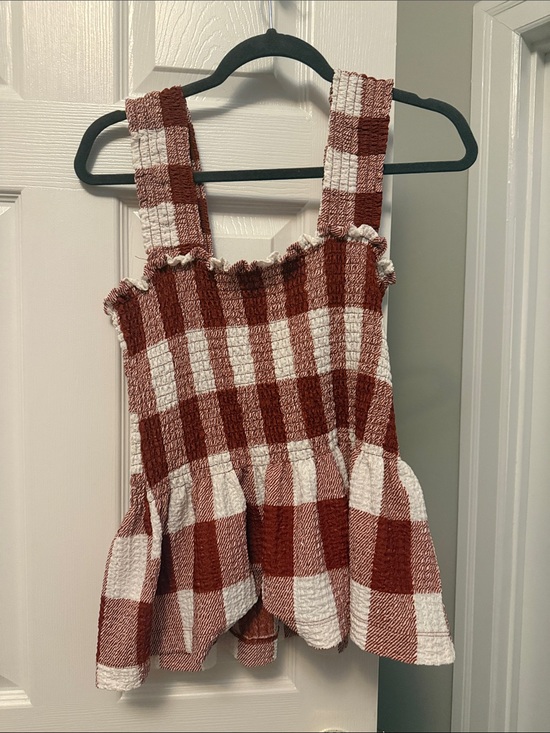 LOFT Tops - LOFT Rust and White Smocked Gingham Tank Top
